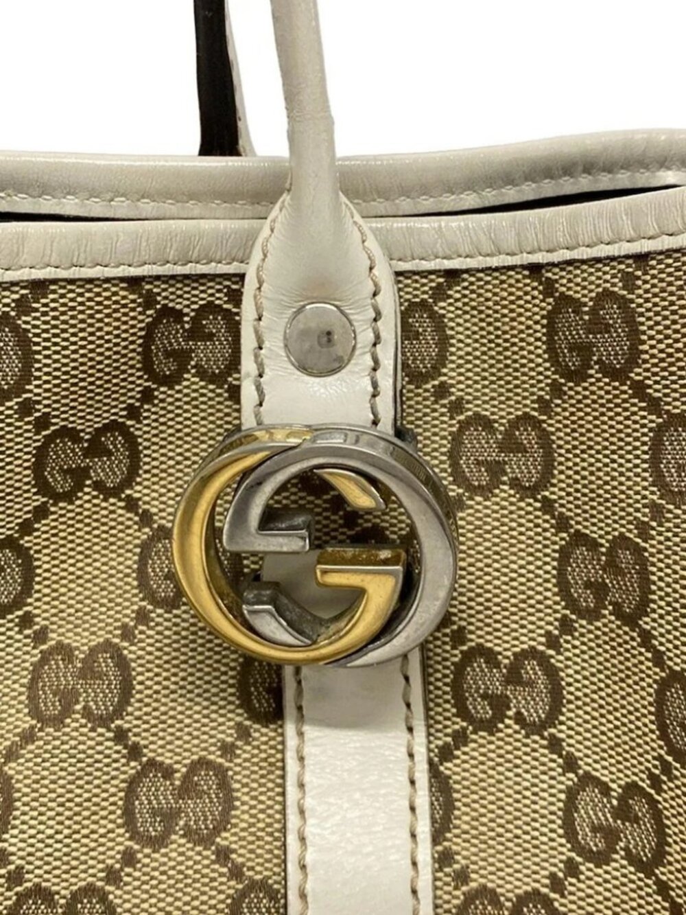 GUCCI GG Twins/GG Pattern Dark Brown Beige Cream Jacquard Leather - Picture 7 of 15